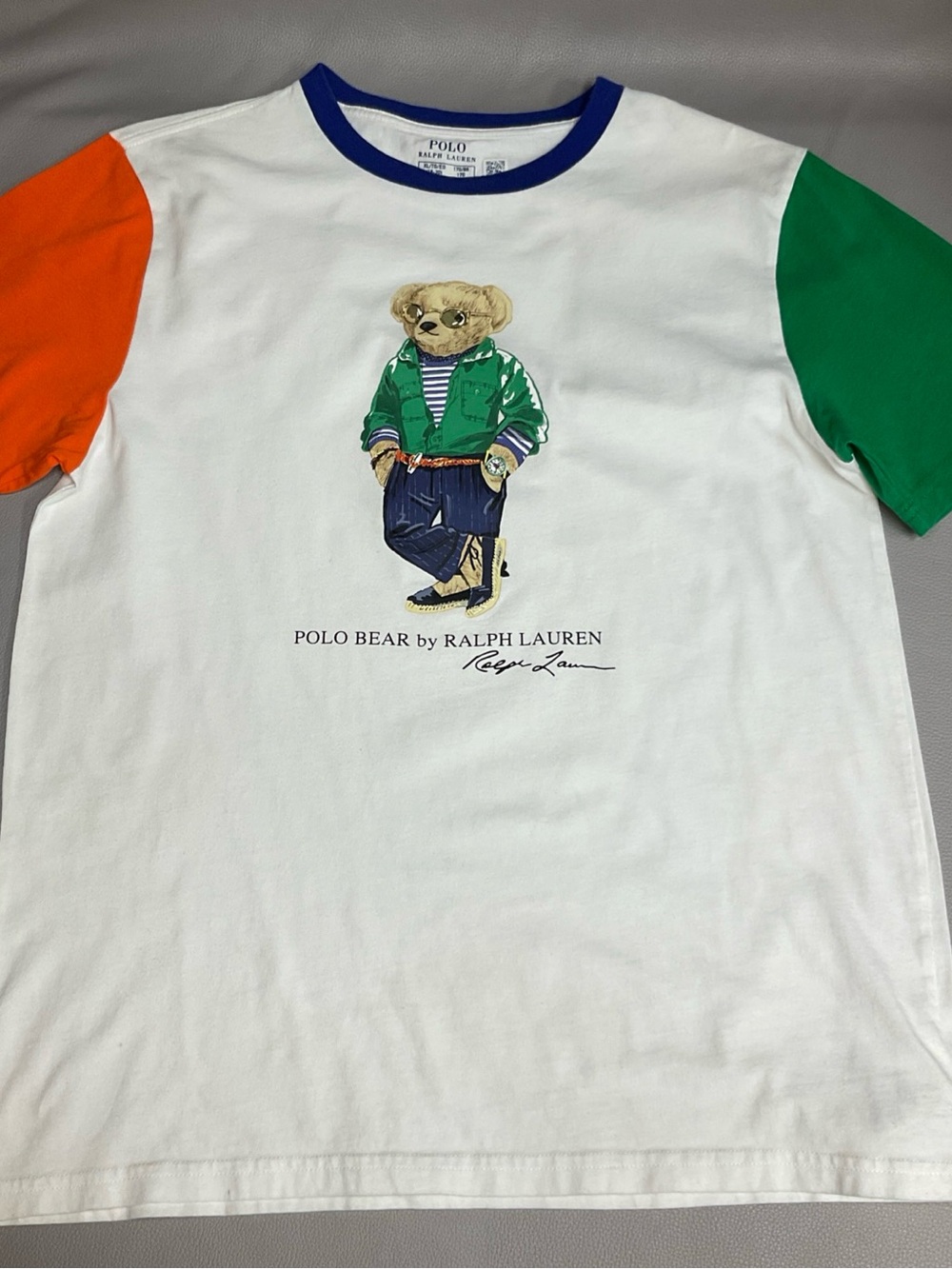 Ralph Lauren White Tee with Green, Orange & Blue Accents - Polo Bear Print